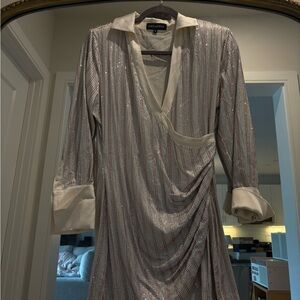 Retrofete Silver-Pink Sequin Wrap Dress